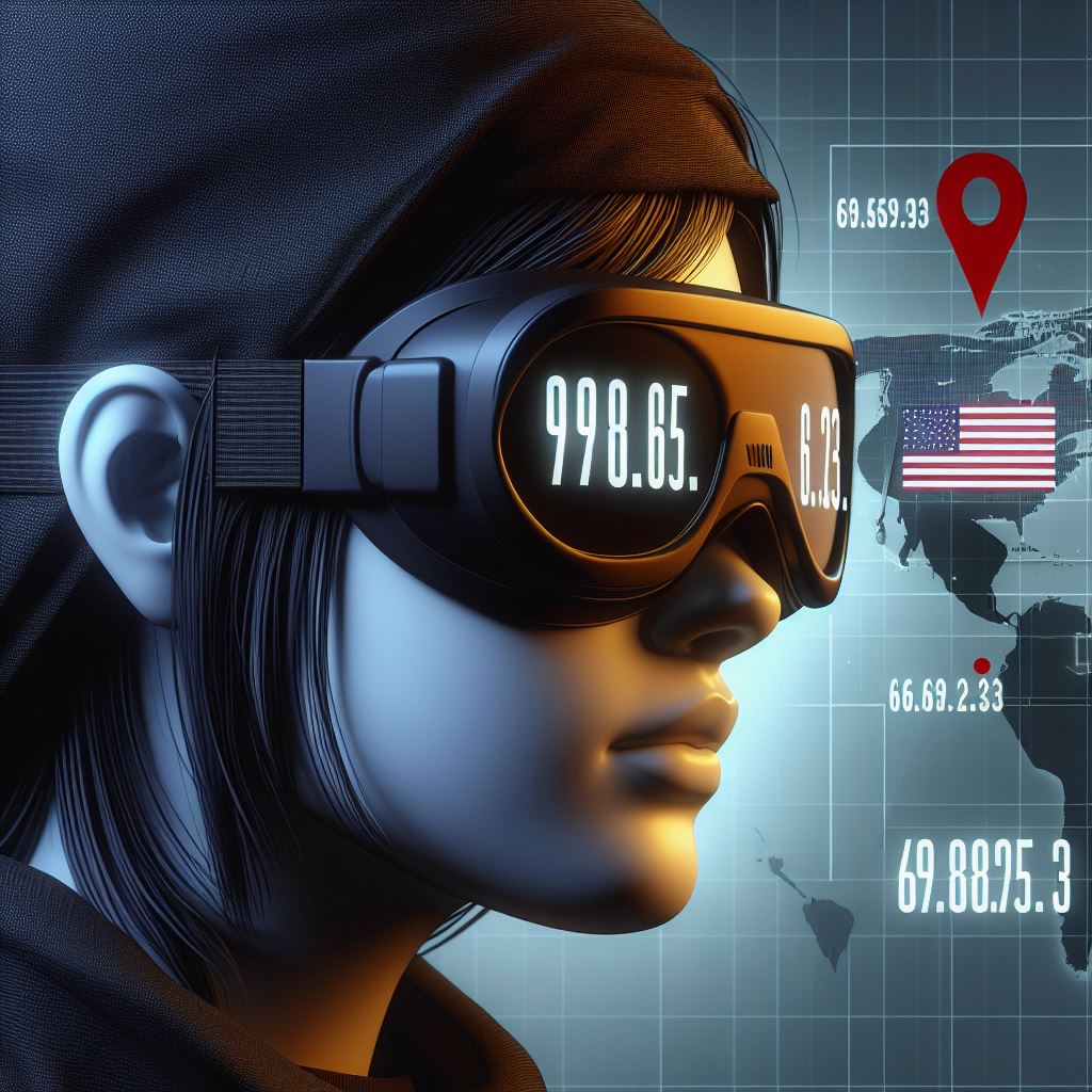 a person wearing goggle whose left side of face is black and other side is white on left side of goggle there is text "192.85.69.30" and on right side "69.68.25.333"