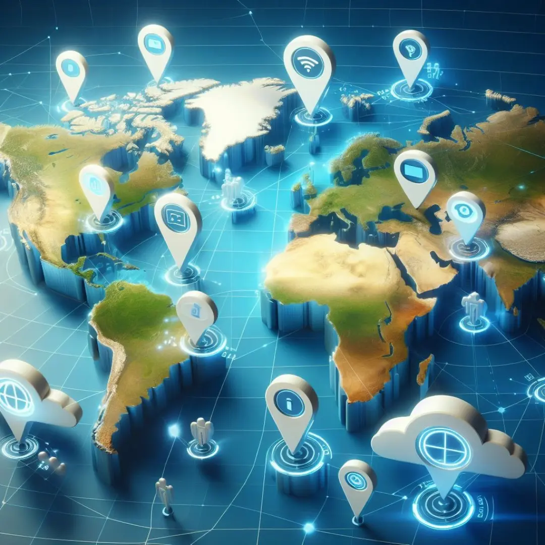 world of map pointing differnt vpn locations on it 3d illustration vector style