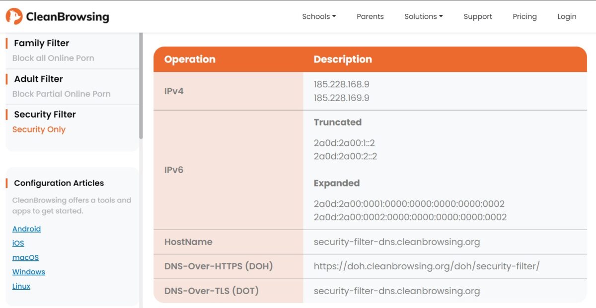 clean browsing public dns servers