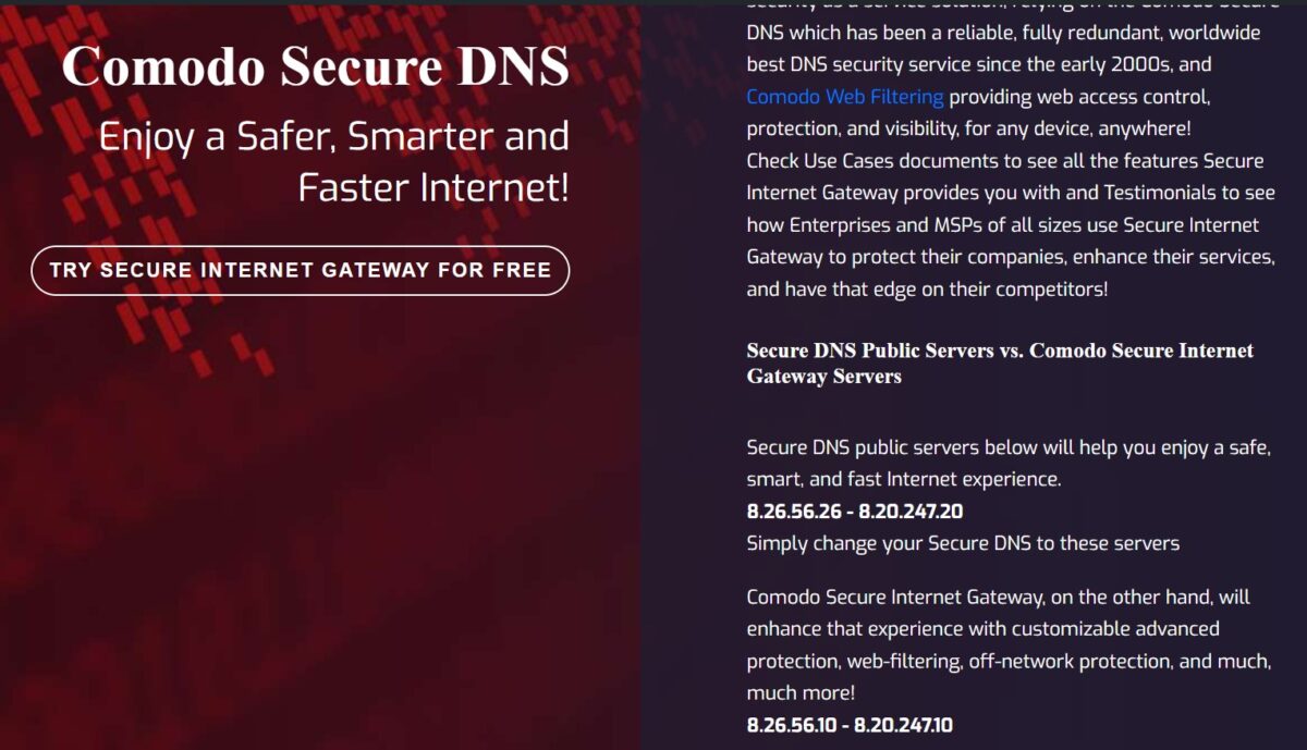 comodo public dns servers