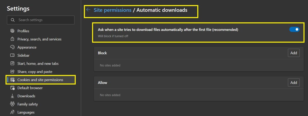 automatic downloads Edge Browser Security Settings Marathi