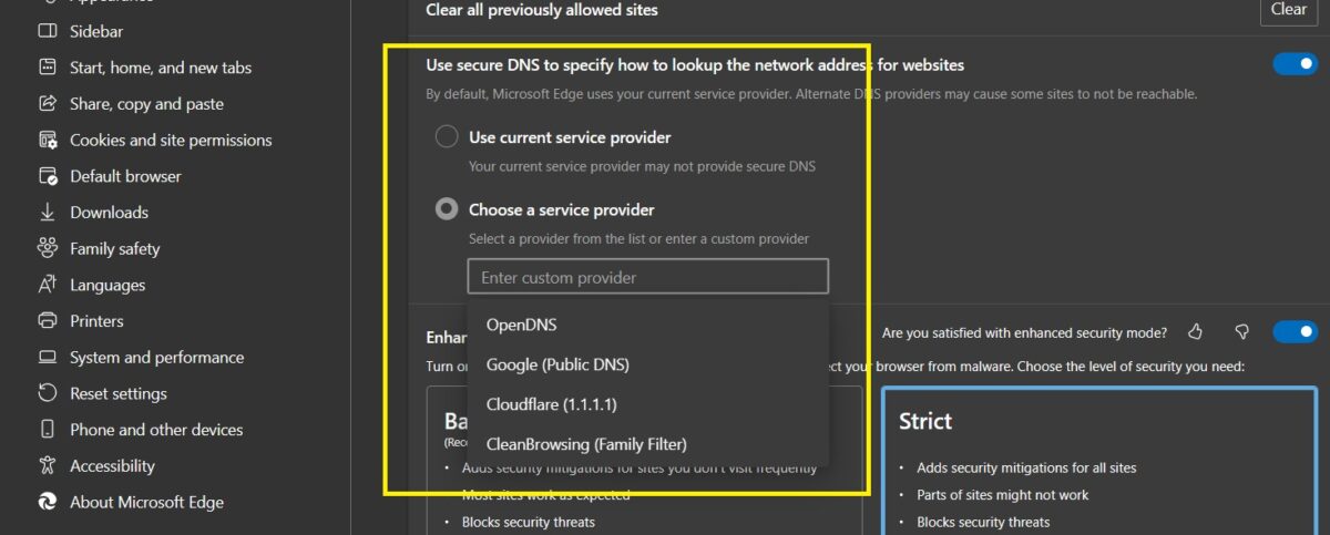 secure dns Edge Browser Security Settings Marathi