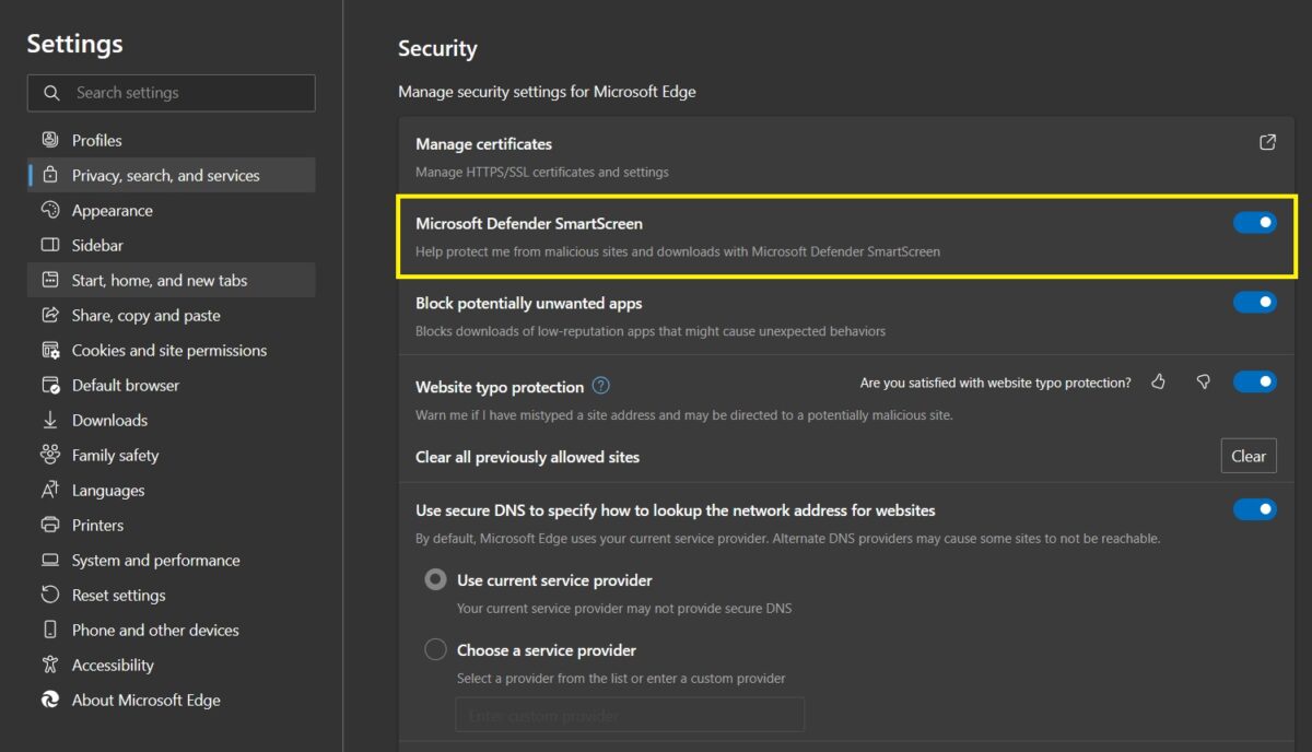 smart screen Edge Browser Security Settings Marathi
